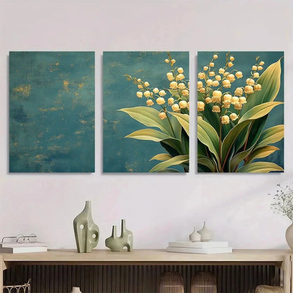 3pcs Vintage Lily of the Valley Botanical Metal Print Ready to Hang Art - Bella Home Decor