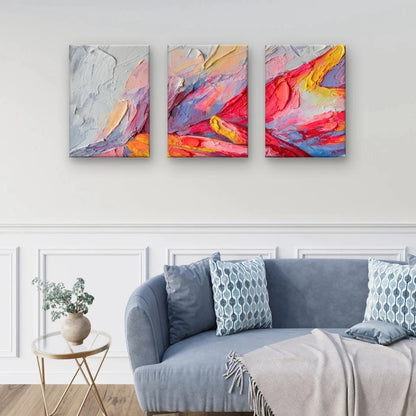 3pcs Textured Pink Abstract Paint Pastels Wall Art Set Canvas Framed 50x70cm - High Quality Print 100% Australian Made Wall Canvas Ready to Hang