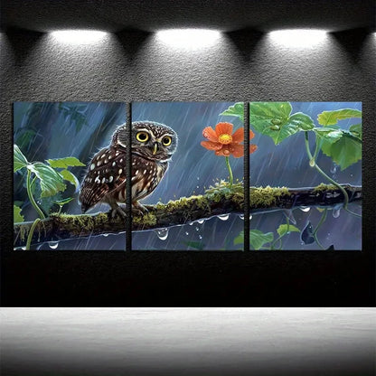 3pcs Nature-Themed Owl on Branch Design Metal Print Ready to Hang Art - Bella Home Decor