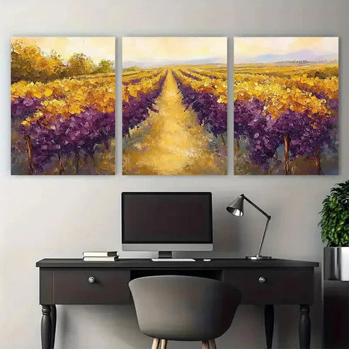 3pcs Plum Purple Goldenrod Yellow Sage Green Wall Art Canvas Unframed - High Quality Print 100% Australian Made Wall Canvas