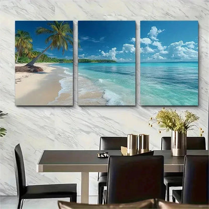 3pcs Tropical Paradise Large Palm Tree Perfect Wall Art Set Canvas Framed 50x70cm - High Quality Print 100% Australian Made Wall Canvas Ready to Hang