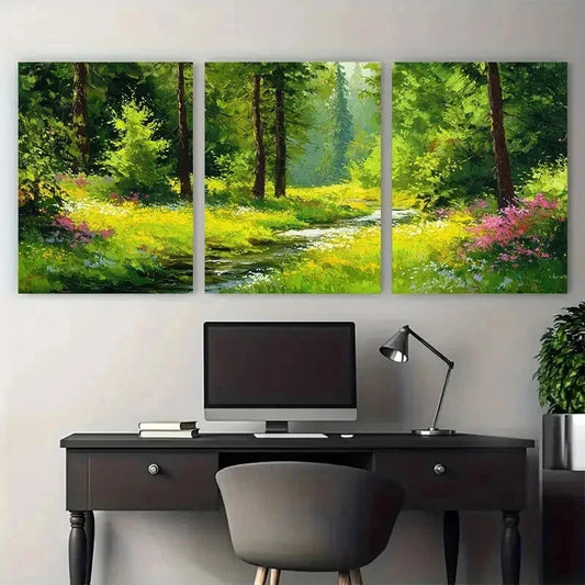 3pcs Forest Green Artwork Antique Perfect Wall Art Set Canvas Framed 60x90cm - High Quality Print 100% Australian Made Wall Canvas Ready to Hang
