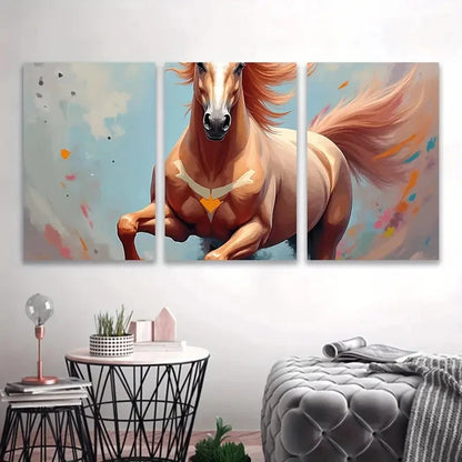 3pcs Dynamic Running Horses Wall Art Set Canvas Framed 40x60cm - High Quality Print 100% Australian Made Wall Canvas Ready to Hang - Bella Home Decor