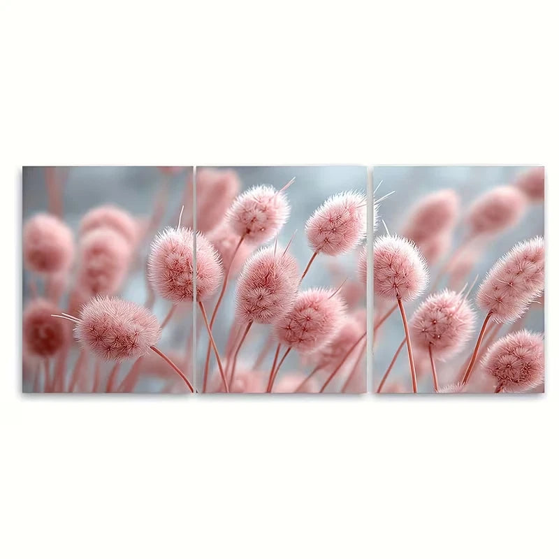 3pcs Minimalist Pastel Pink Cattail Botanical Metal Print Ready to Hang Art - Bella Home Decor