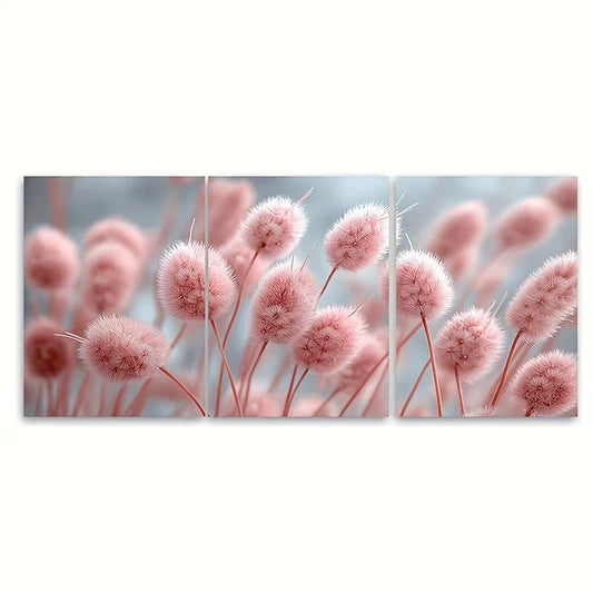 3pcs Minimalist Pastel Pink Cattail Botanical Metal Print Ready to Hang Art