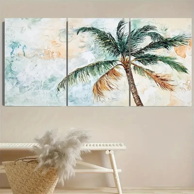 3pcs Palm Tree In The Wind Illustration Metal Print Ready to Hang Art - Bella Home Decor