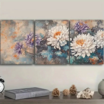 3pcs Chrysanthemums Wall Art Canvas Unframed - High Quality Print 100% Australian Made Wall Canvas - Bella Home Decor