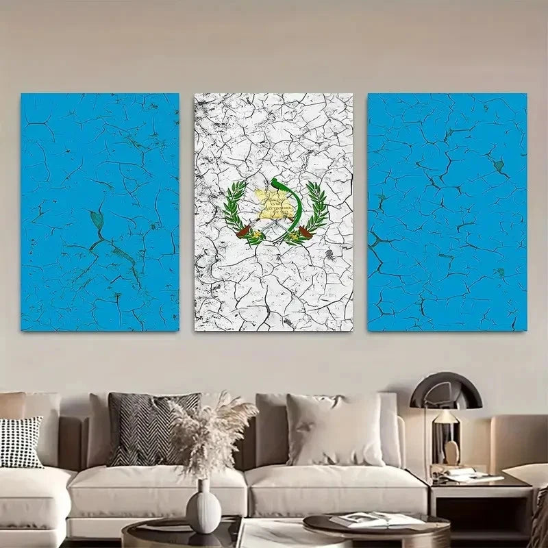 3pcs Guatemala Country Flag Cracked Effect Metal Print Ready to Hang Art