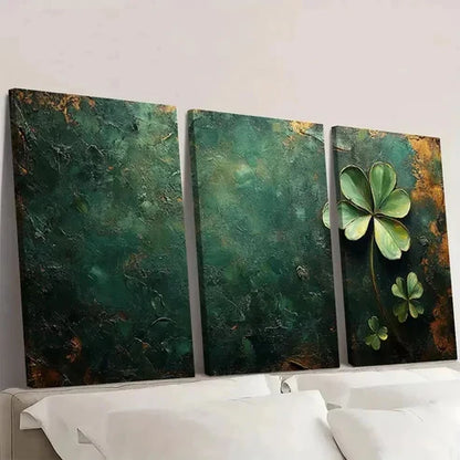 3pcs Vibrant Green Shamrock Design Wall Art Set Canvas Unframed - High Quality Print 100% Australian Made Wall Canvas - Bella Home Decor
