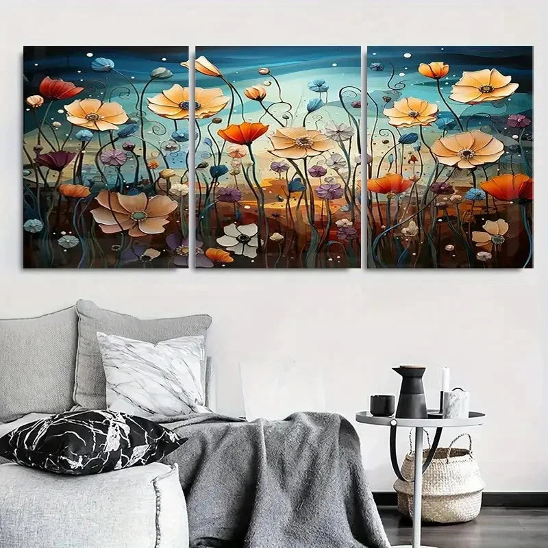 3pcs Colorful Poppy Flower Nature Inspired Metal Print Ready to Hang Art - Bella Home Decor