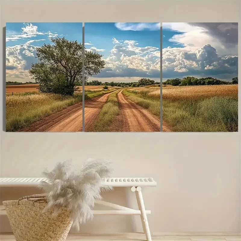 3pcs Dirt Roads Illustration Metal Print Ready to Hang Art - Bella Home Decor