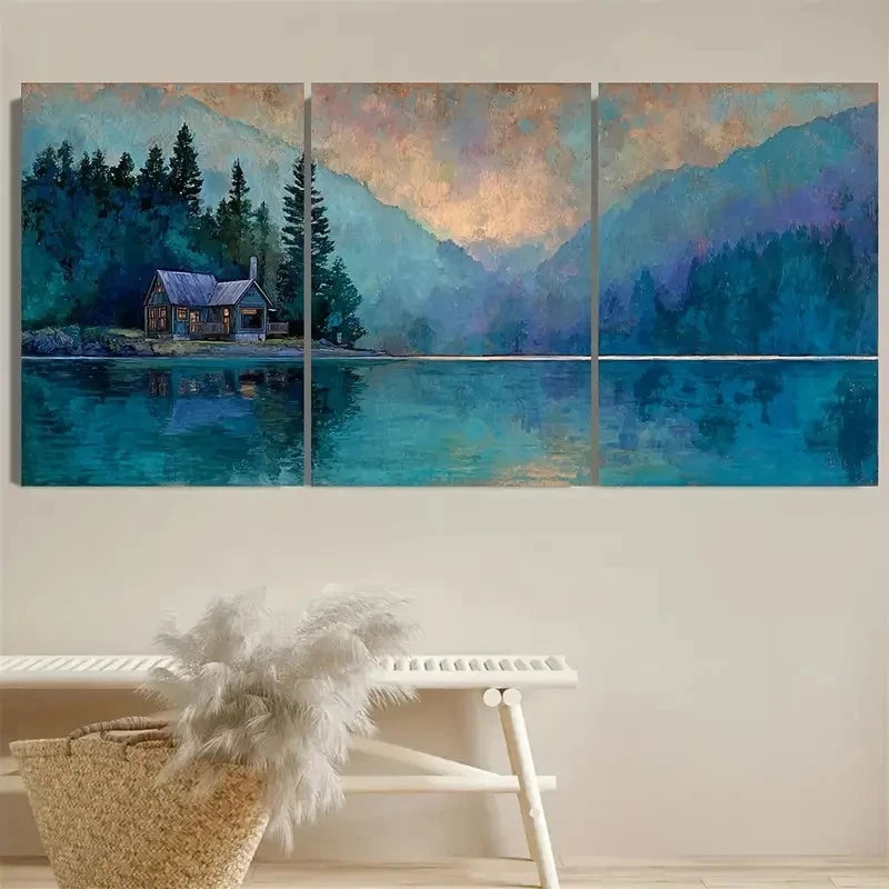 3pcs Echoing Lake Wall Art Set Canvas Framed 60x90cm - High Quality Print 100% Australian Made Wall Canvas Ready to Hang - Bella Home Decor