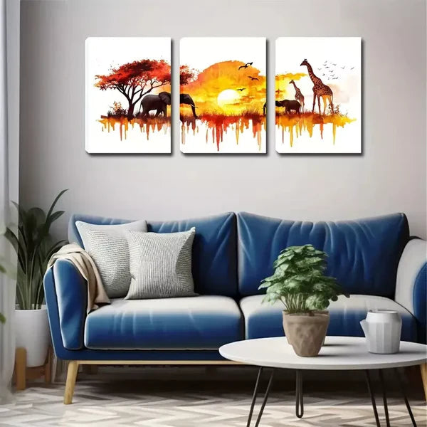 3pcs Grassland Animals, Oil Painting Wall Art Set Canvas Framed 60x90cm - High Quality Print 100% Australian Made Wall Canvas Ready to Hang - Bella Home Decor