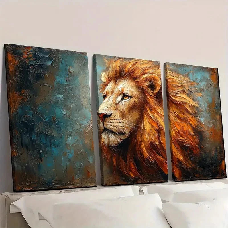 3pcs Lion Art Animal Unique Z  Wall Art Set Canvas Framed 50x70cm - High Quality Print 100% Australian Made Wall Canvas Ready to Hang