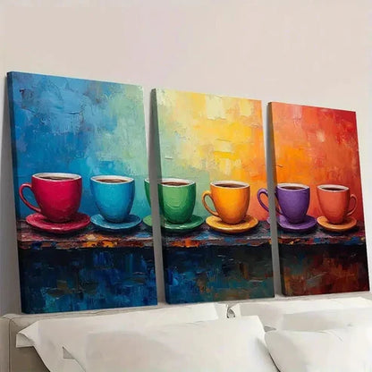 3pcs Vibrant Coffee Cup Canvas Art Wall Art Set Canvas Unframed – High Quality Print, 100% Australian Made Wall Canvas