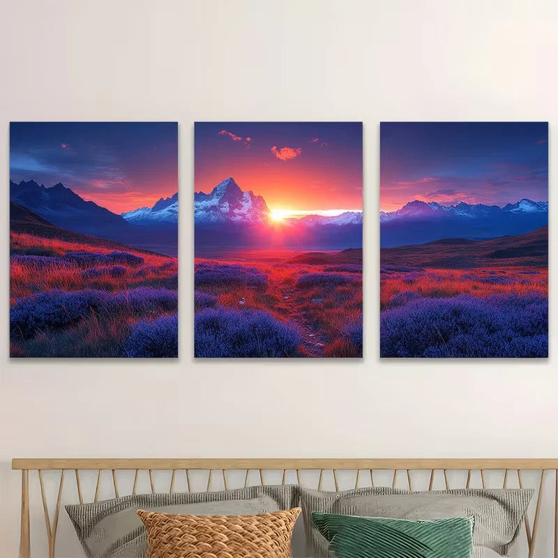 3pcs Stunning Andes Landscape at Dusk Wall Art Set Canvas Framed 50x70cm - High Quality Print 100% Australian Made Wall Canvas Ready to Hang