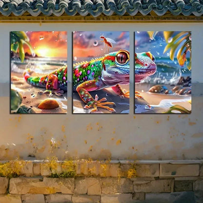3pcs Vibrant Ocean Sunset Lizard Metal Print Ready to Hang Art - Bella Home Decor