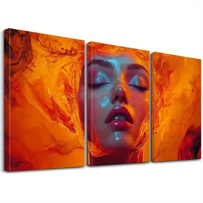 3pcs Fiery Hair Vibrant Orange & Red Abstract   Art Set Canvas Unframed - High Quality Print 100% Australian Made Wall Canvas