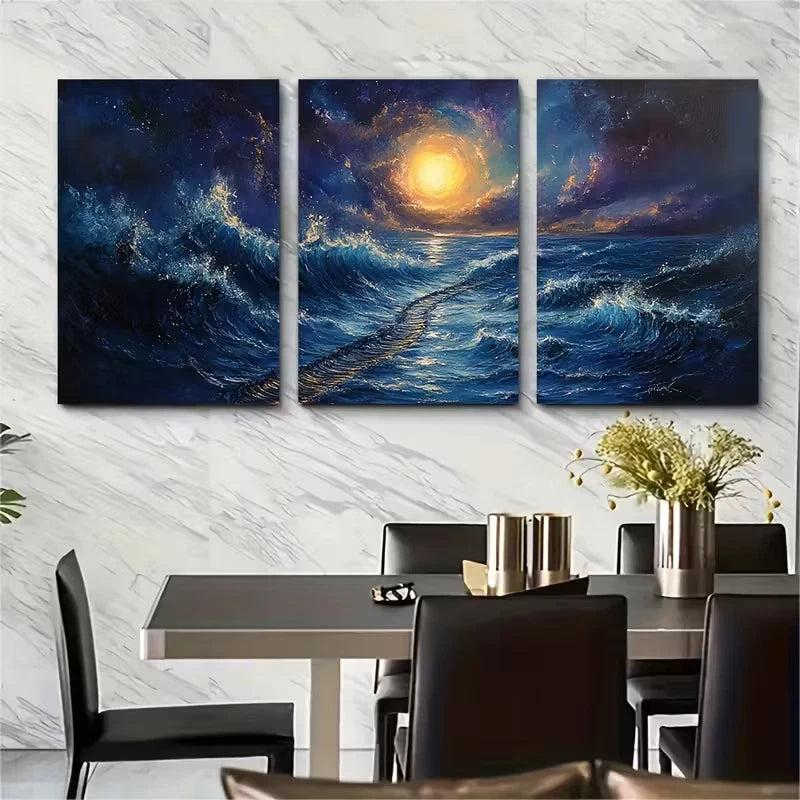 3pcs Fantasy Sea Tracks Metal Print Ready to Hang Art