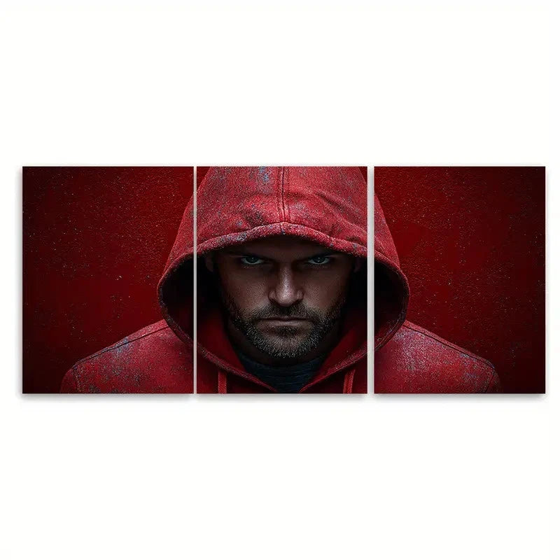 3pcs Edgy Urban with Distressed Red Hoodie Wall Art Set Canvas Framed 40x60cm - High Quality Print 100% Australian Made Wall Canvas Ready to Hang - Bella Home Decor