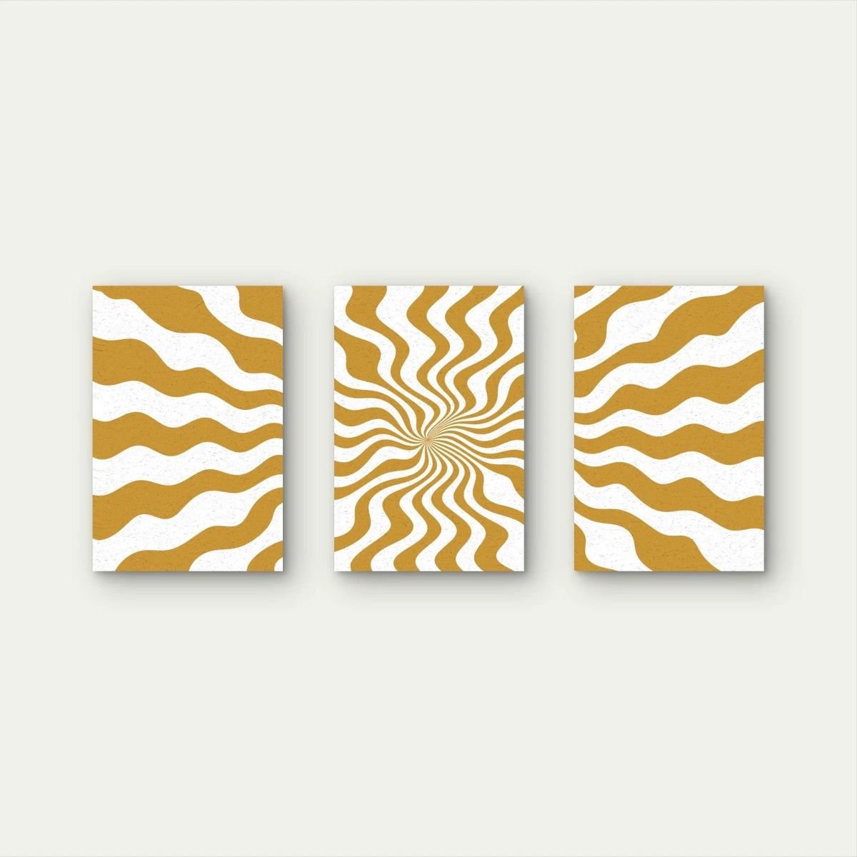 3pcs Retro Gold and White Wavy Line Abstract Wall Art Set Canvas Framed 50x70cm - High Quality Print 100% Australian Made Wall Canvas Ready to Hang