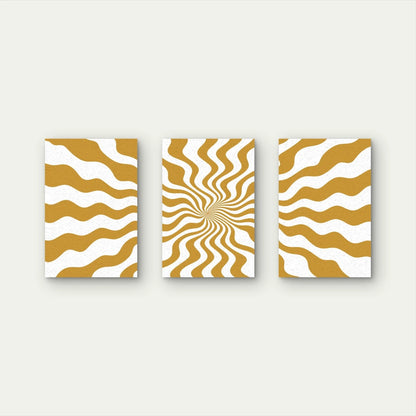3pcs Retro Gold and White Wavy Line Abstract Wall Art Set Canvas Framed 50x70cm - High Quality Print 100% Australian Made Wall Canvas Ready to Hang
