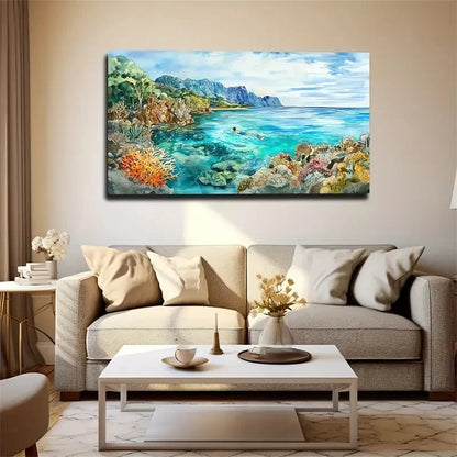 Vivid Modern Bohemian Coastal Wall Art Canvas Office Home Room Framed 120x60cm
