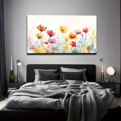 Vibrant Poppy Field Wall Art Canvas Office Home Room Framed 120x60cm
