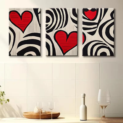 3pcs Modern Abstract Love Heart Wall Art Set Canvas Framed 50x70cm - High Quality Print 100% Australian Made Wall Canvas Ready to Hang