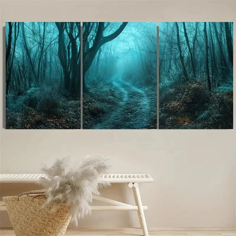 3pcs Ghostly Forest Path Halloween Art Spooky Wall Art Set Canvas Framed 50x70cm - High Quality Print 100% Australian Made Wall Canvas Ready to Hang - Bella Home Decor