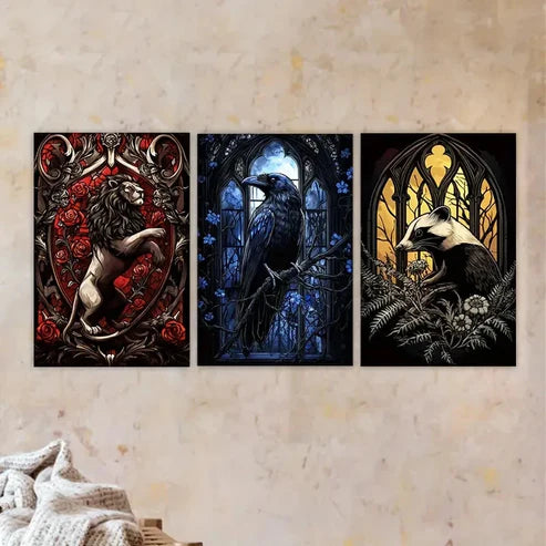 3pcs black bird sitting on a branch Wall Art Set Canvas Unframed - High Quality Print 100% Australian Made Wall Canvas - Bella Home Decor