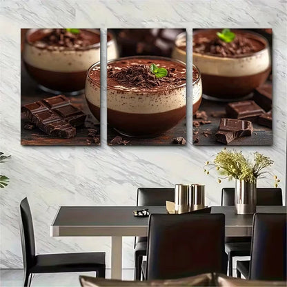 3pcs Elegant Glasses with Chocolate Shavings Metal Print Ready to Hang Art