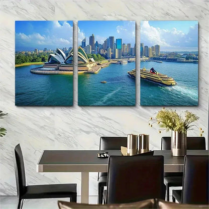 3pcs Sydney in Motion Wall Art Set Canvas Framed 60x90cm - High Quality Print 100% Australian Made Wall Canvas Ready to Hang