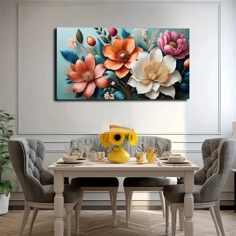 Flowers Watercolor Style Wall Art Canvas Office Home Room Framed 120x60cm