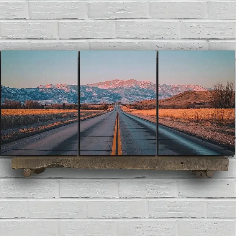 3pcs Road Under The Sunset Glow Metal Print Ready to Hang Art - Bella Home Decor