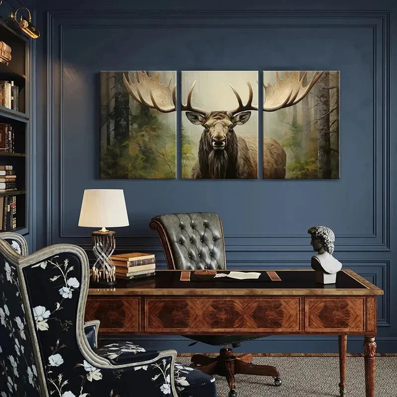 3pcs Majestic Moose Artwork Forest Scene Metal Print Ready to Hang Art - Bella Home Decor