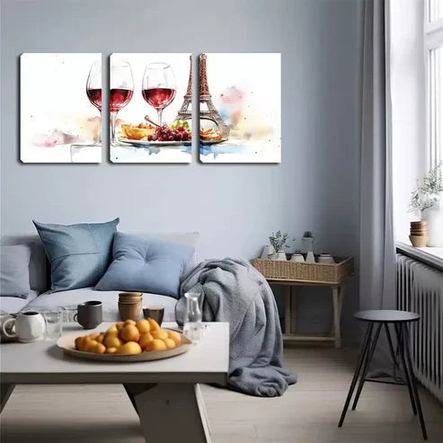 3pcs Two Glasses Of Wine And Food Wall Art Canvas Unframed - High Quality Print 100% Australian Made Wall Canvas