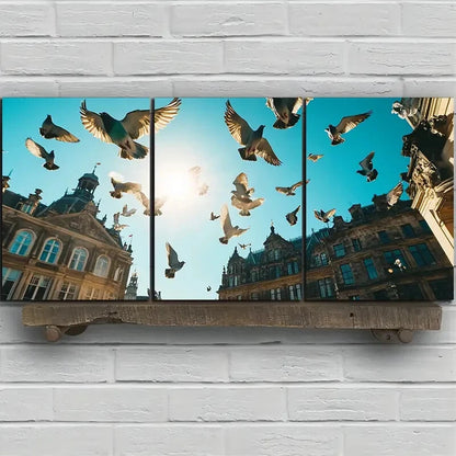 3pcs Flying Pigeons Blue Sky Clouds Metal Print Ready to Hang Art - Bella Home Decor