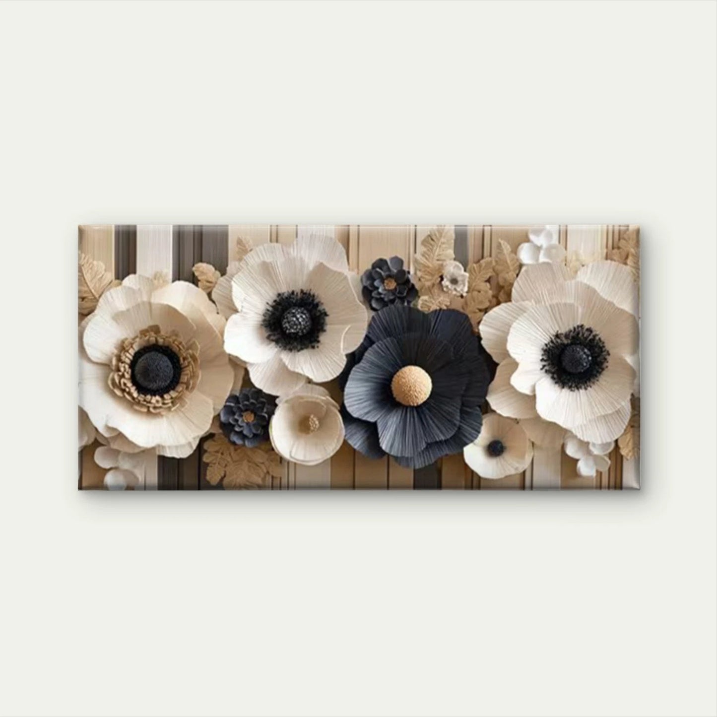 Neutral Tones Textured Petals Wall Art Canvas Office Home Room Framed 120x60cm