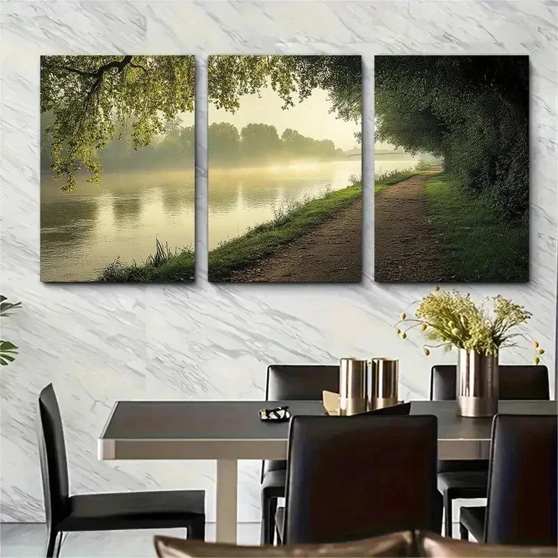 3pcs Thames Path Print River Thames Perfect Wall Art Set Canvas Framed 50x70cm - High Quality Print 100% Australian Made Wall Canvas Ready to Hang