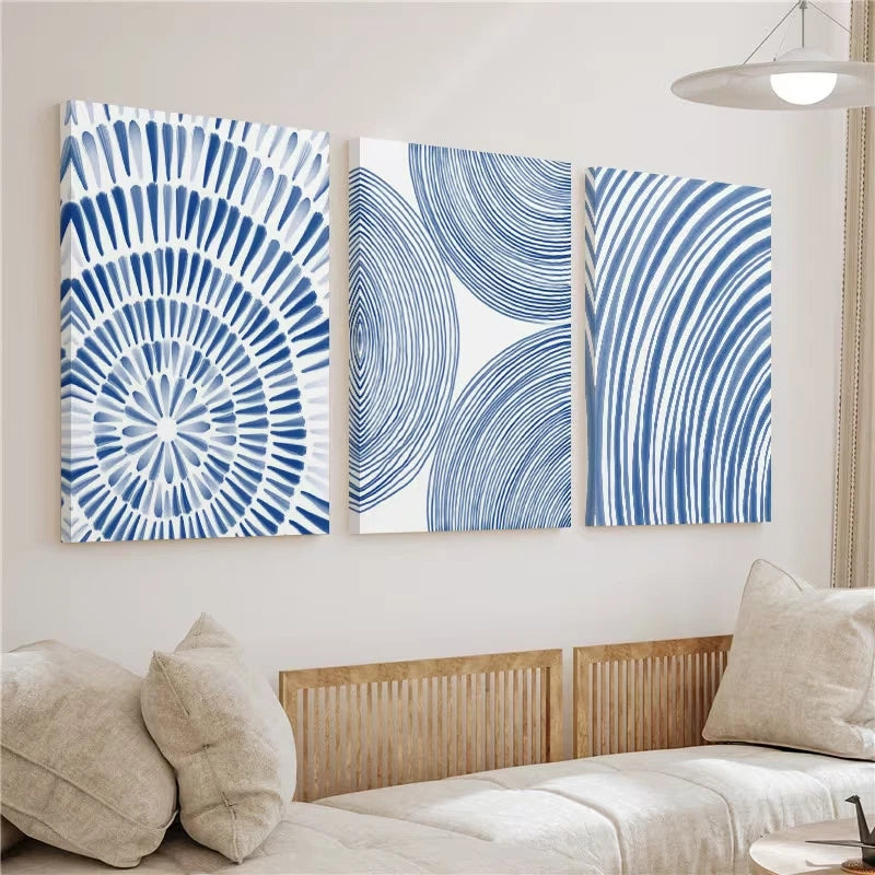 3pcs Blue Modern Abstract Painting Wall Art Set Canvas Framed 60x90cm – High Quality Print 100% Australian Made Wall Canvas Ready to Hang - Bella Home Decor