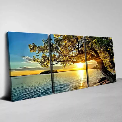 3pcs Peaceful Tree Sunset Lake Sky View  Canvas Unframed - High Quality Print 100% Australian Made Wall Canvas