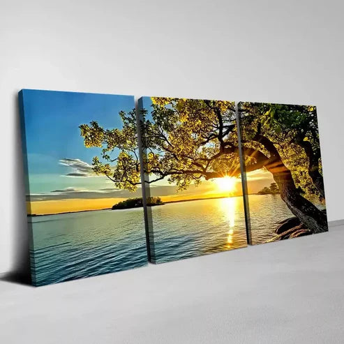 3pcs Peaceful Tree Sunset Lake Sky View Canvas Unframed - High Quality Print 100% Australian Made Wall Canvas