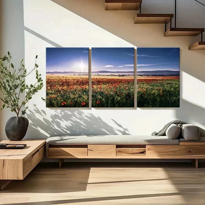 3pcs Sea Of Flowers Flower Garden Scenery Wall Art Set Canvas Framed 50x70cm - High Quality Print 100% Australian Made Wall Canvas Ready to Hang - Bella Home Decor