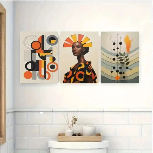 3pcs Abstract Painting with Bold Orange, Black Wall Art Canvas Unframed - High Quality Print 100% Australian Made Wall Canvas - Bella Home Decor