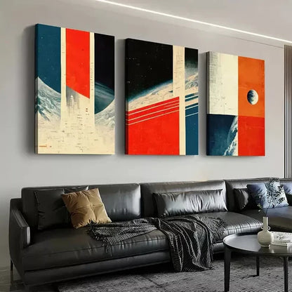 3pcs Modern Abstract Geometric Graphic universe Wall Art Canvas Unframed - High Quality Print 100% Australian Made Wall Canvas