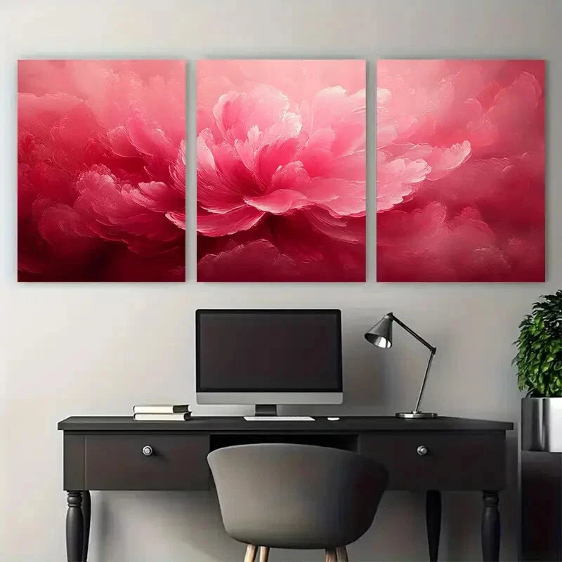 3pcs Pink Radial Abstract Illustration Metal Print Ready to Hang Art - Bella Home Decor
