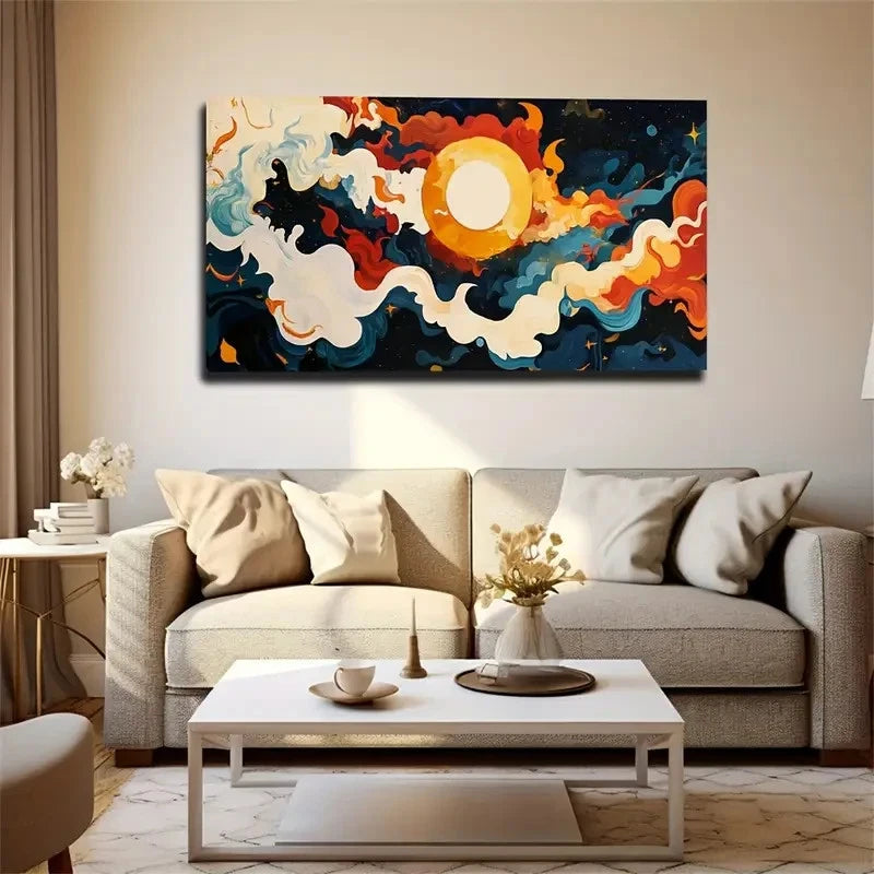 Deco Vibrant Circular Motifs Wall Art Canvas Office Home Room Framed 120x60cm