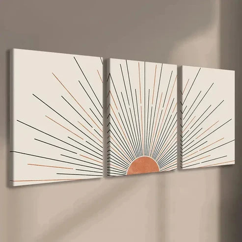 3pcs Sunshine Radiant Fantasy Modern Black Lines Wall Art Canvas Unframed - High Quality Print 100% Australian Made Wall Canvas