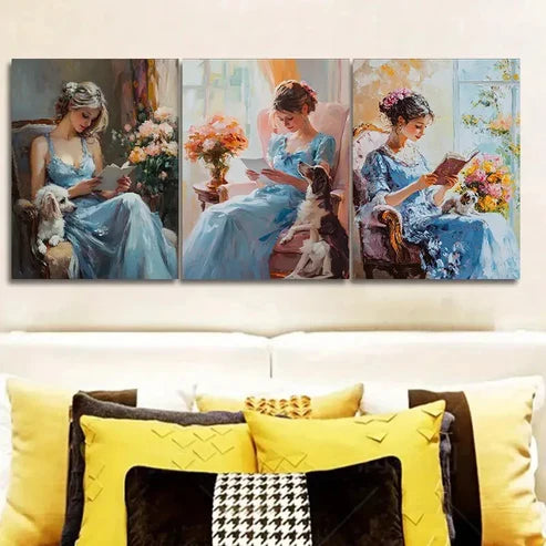 3pcs Afternoon Time Girl Wall Art Set Wall Art Canvas Unframed – High Quality Print 100% Australian Made Wall Canvas - Bella Home Decor